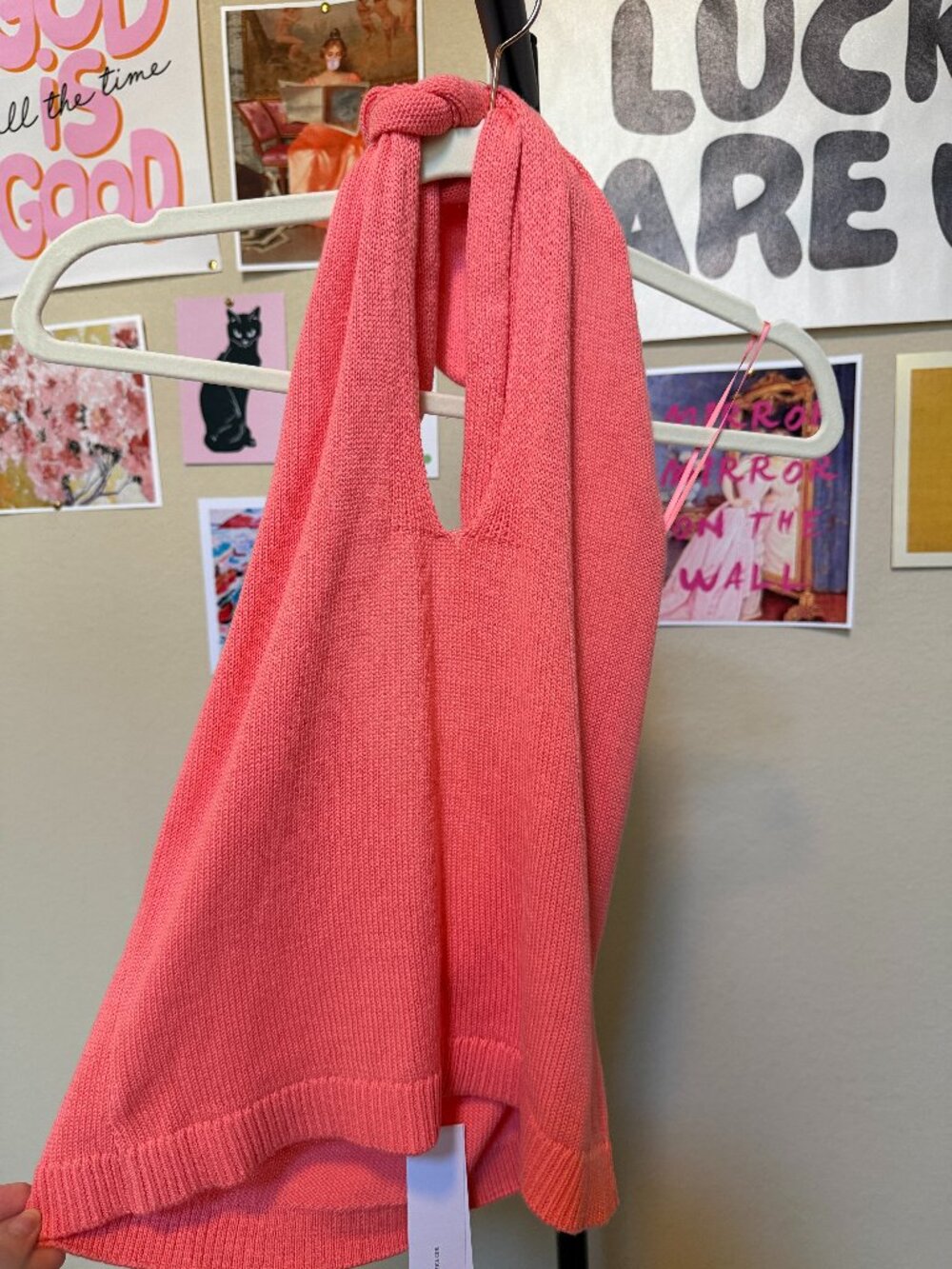 525 America Halter Open Back Knit Top Coral Pink L NWT Revolve